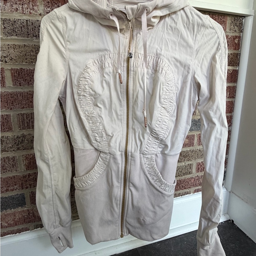 lululemon athletica Cream Hooded Zip Bomber Jacket